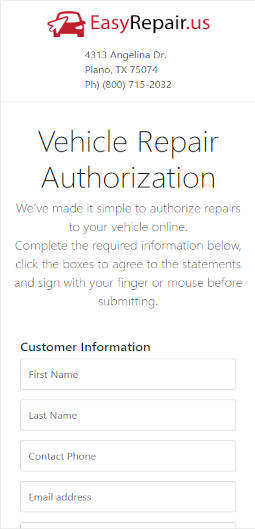 Repair authorization form